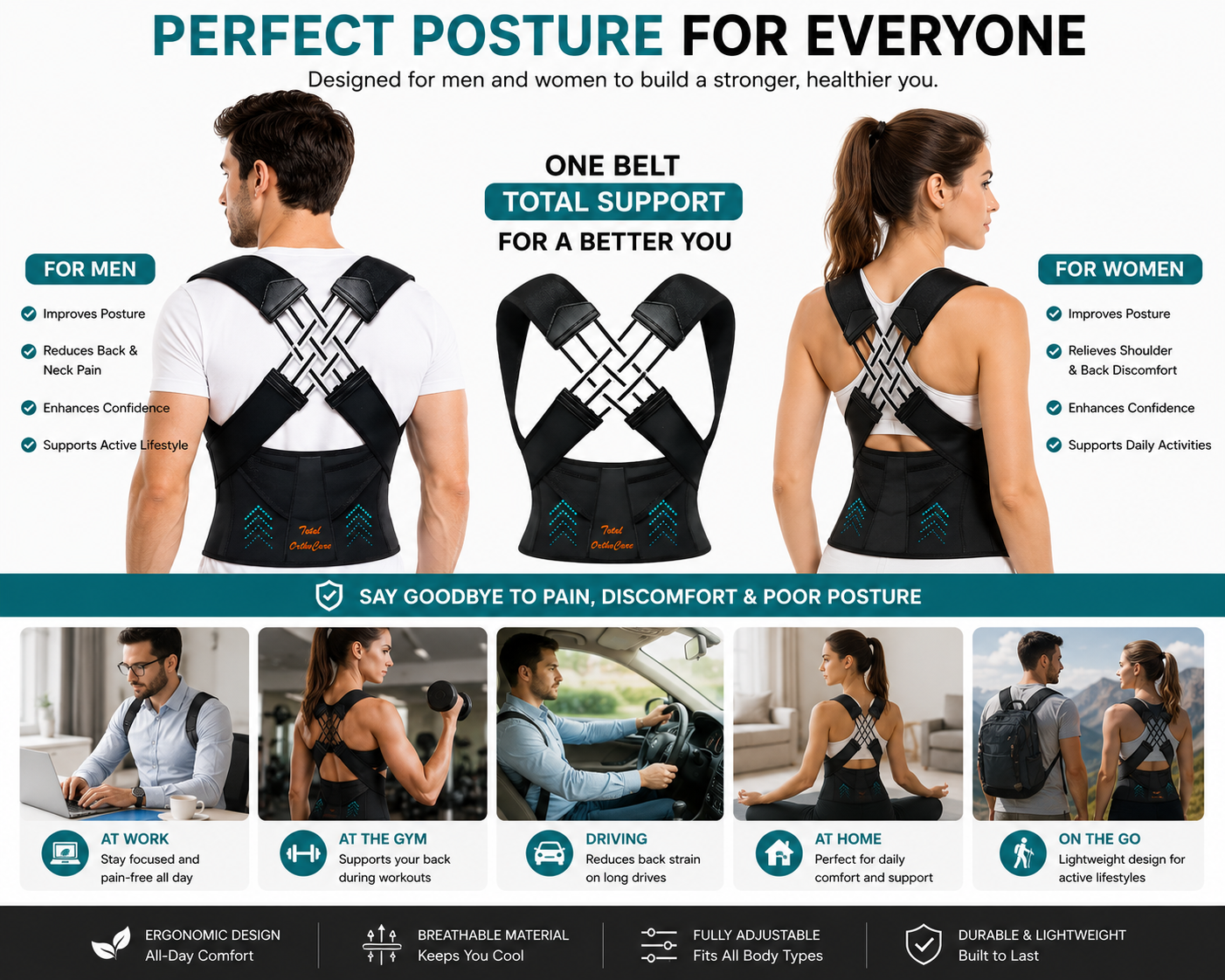 Wellvo Adjustable Posture Corrector Belt for Men & Women – Back Support Brace for Improved Posture, Shoulder Alignment & Daily Comfort