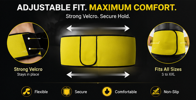 Wellvo Sweat Belt for Men & Women – Adjustable Waist Trimmer Belt for Workout, Gym, Running & Daily Fitness | Non-Tearable & Comfortable Fit