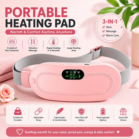 Portable Heating Pad Belt – Rechargeable Heat & Vibration Comfort Belt for Waist & Abdomen