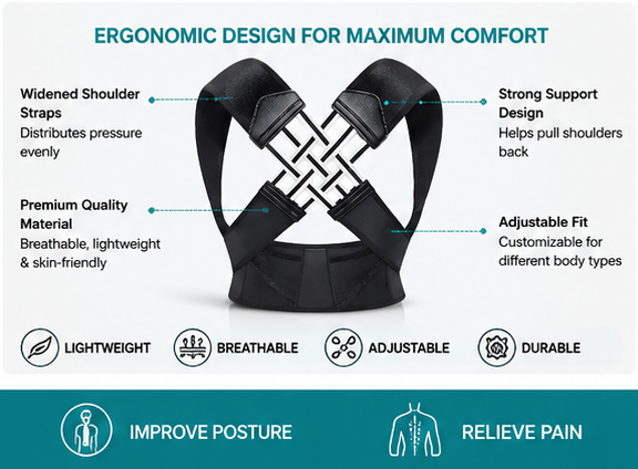 Wellvo Adjustable Posture Corrector Belt for Men & Women – Back Support Brace for Improved Posture, Shoulder Alignment & Daily Comfort