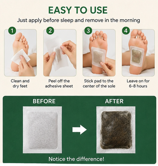 Natural Herbal Detox Foot Patches for Overnight Foot Care | Relaxing Foot Pads for Men & Women | 10 Patches