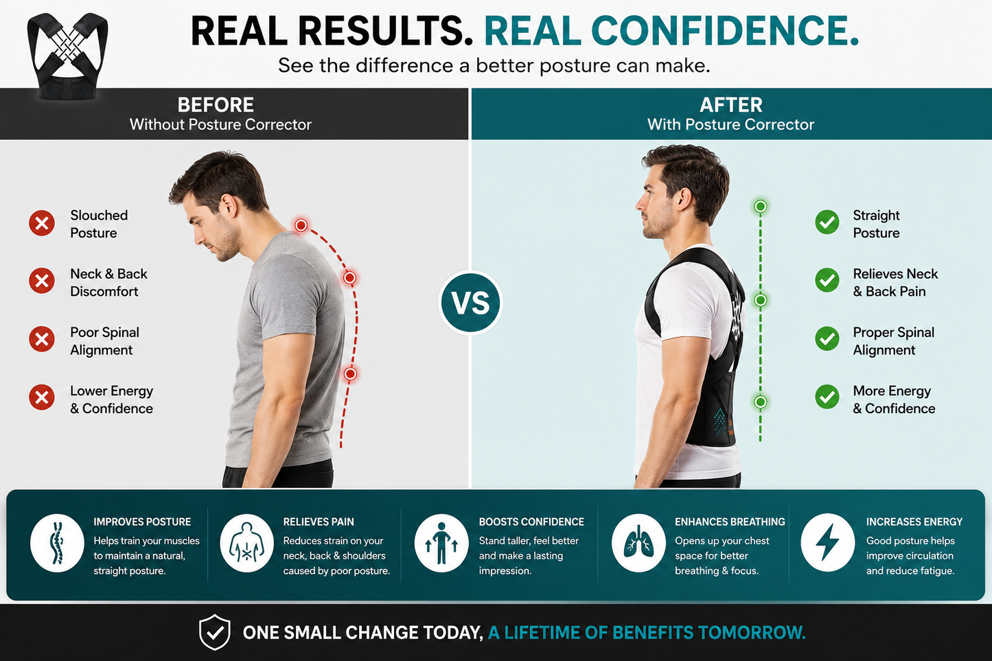 Wellvo Adjustable Posture Corrector Belt for Men & Women – Back Support Brace for Improved Posture, Shoulder Alignment & Daily Comfort