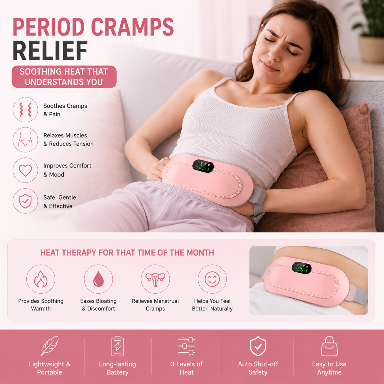 Portable Heating Pad Belt – Rechargeable Heat & Vibration Comfort Belt for Waist & Abdomen